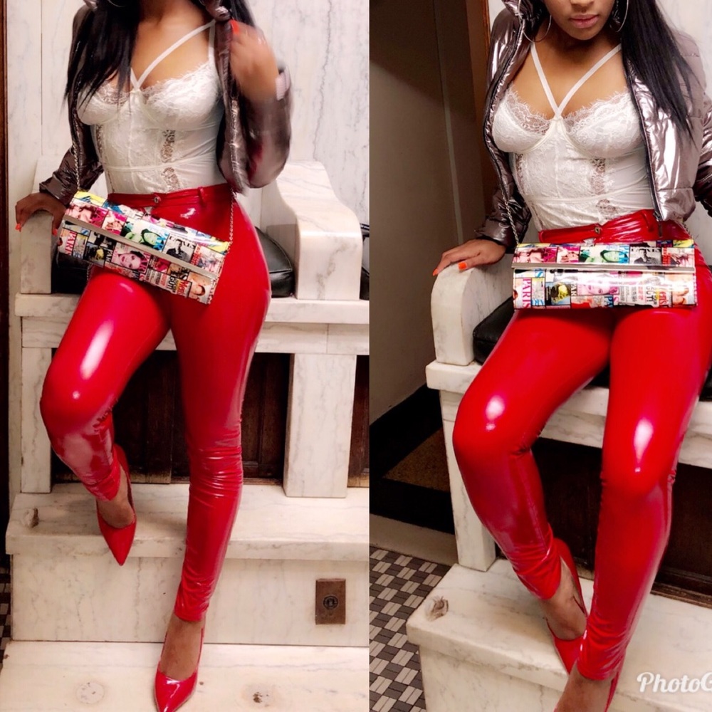 RED latex pants